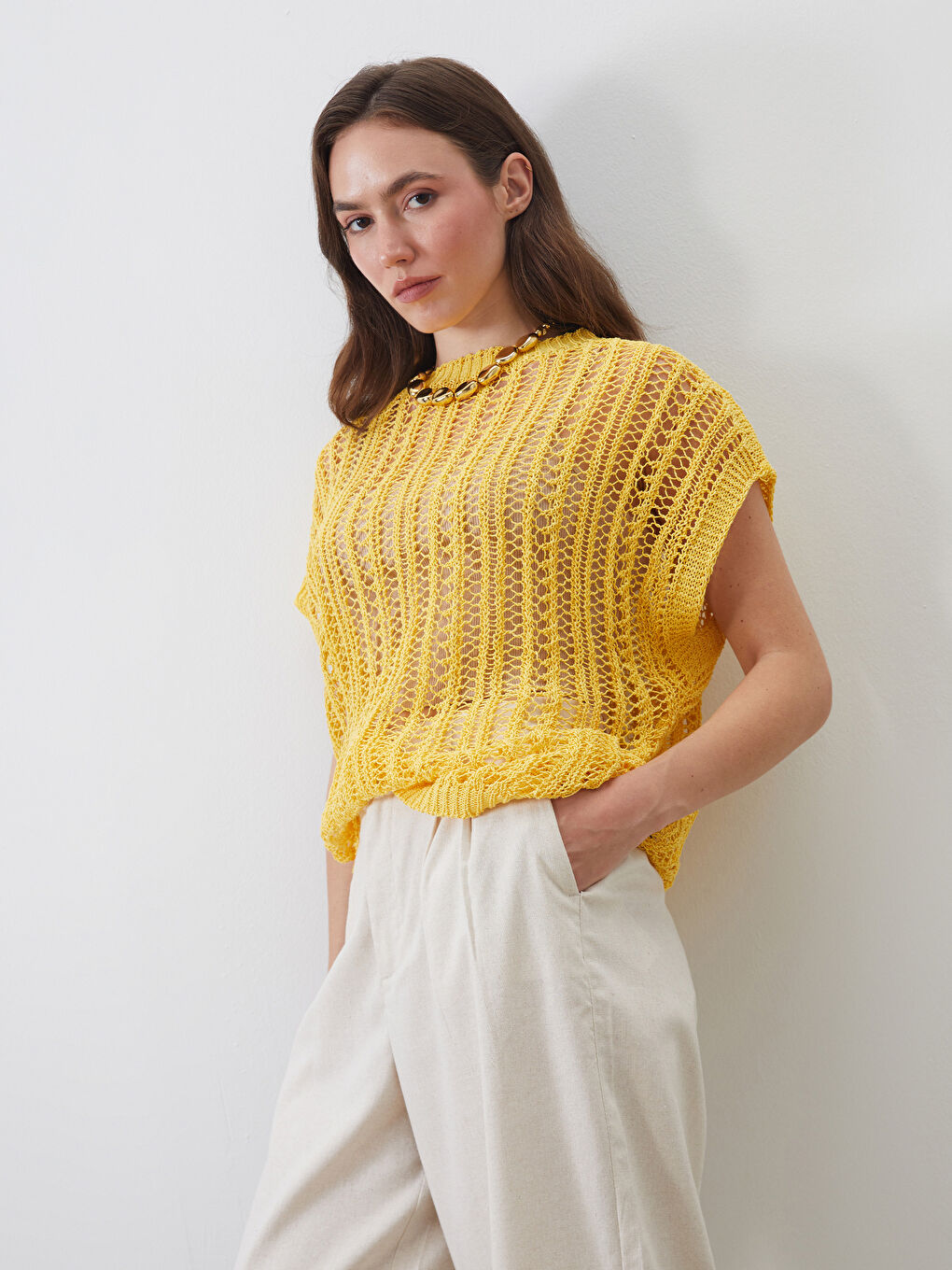 Crew Neck Hole-Knitted Women's Knitwear Sweater Vest -S5Q636Z8-CRK