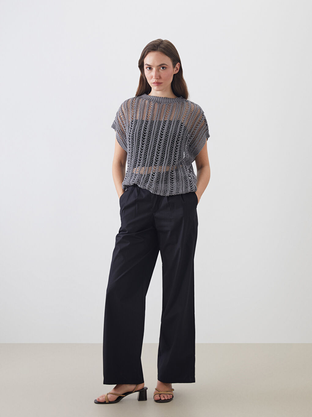 Crew Neck Hole-Knitted Women's Knitwear Sweater Vest -S5Q636Z8-CTK