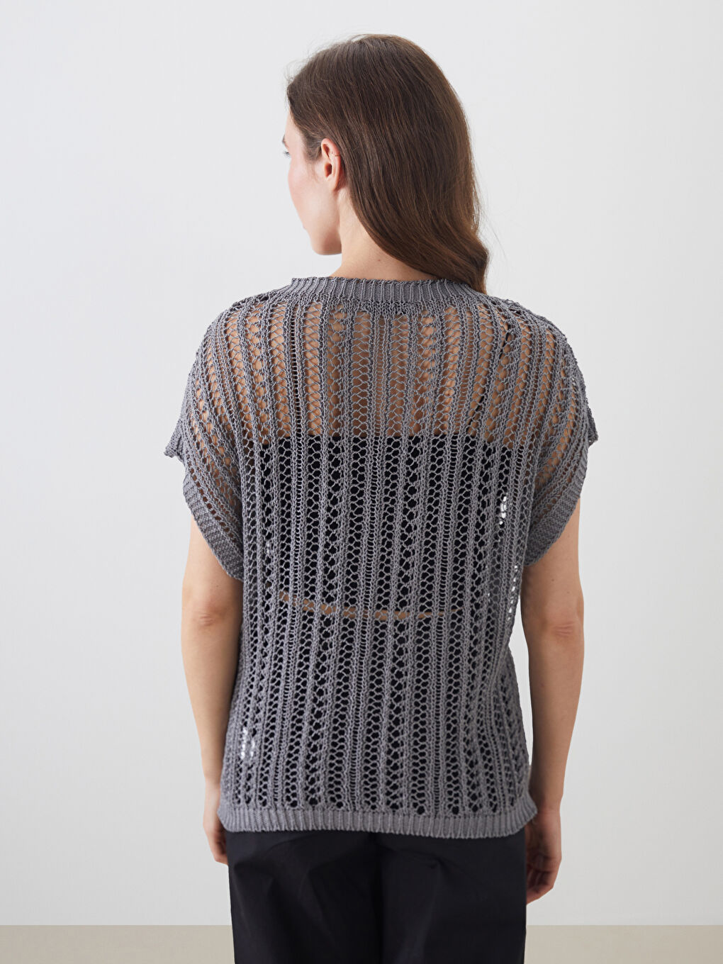 Crew Neck Hole-Knitted Women's Knitwear Sweater Vest -S5Q636Z8-CTK