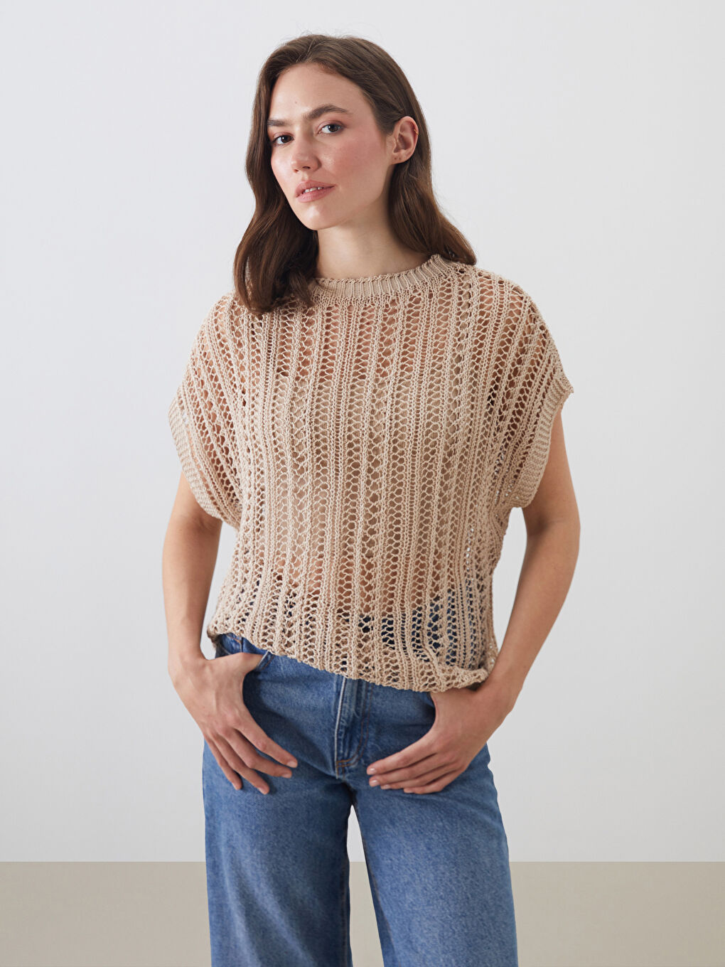 Crew Neck Hole-Knitted Women's Knitwear Sweater Vest -S5Q636Z8-CWP