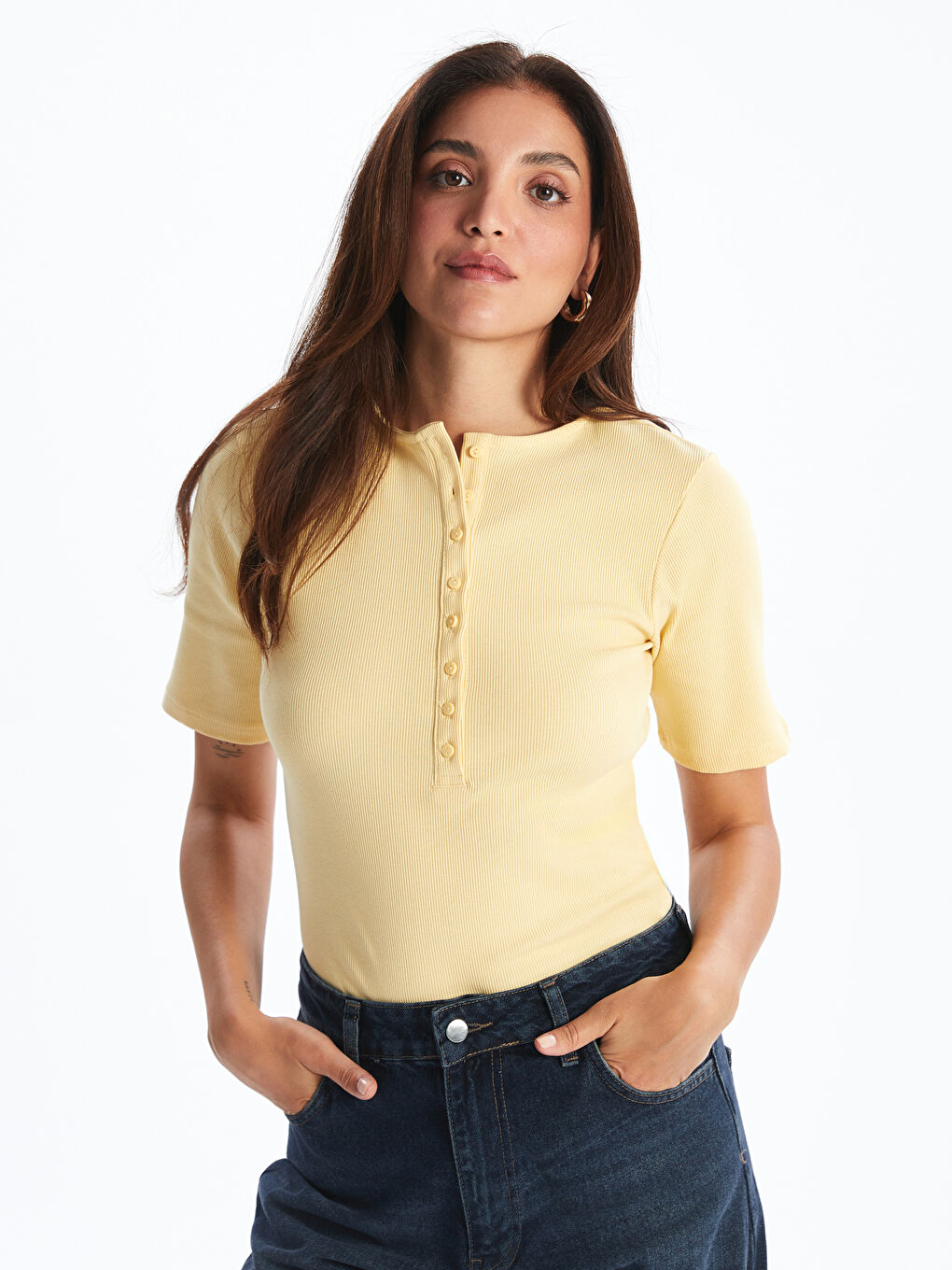 Crew Neck Textured Women's T-Shirt -S5Q641Z8-FUN