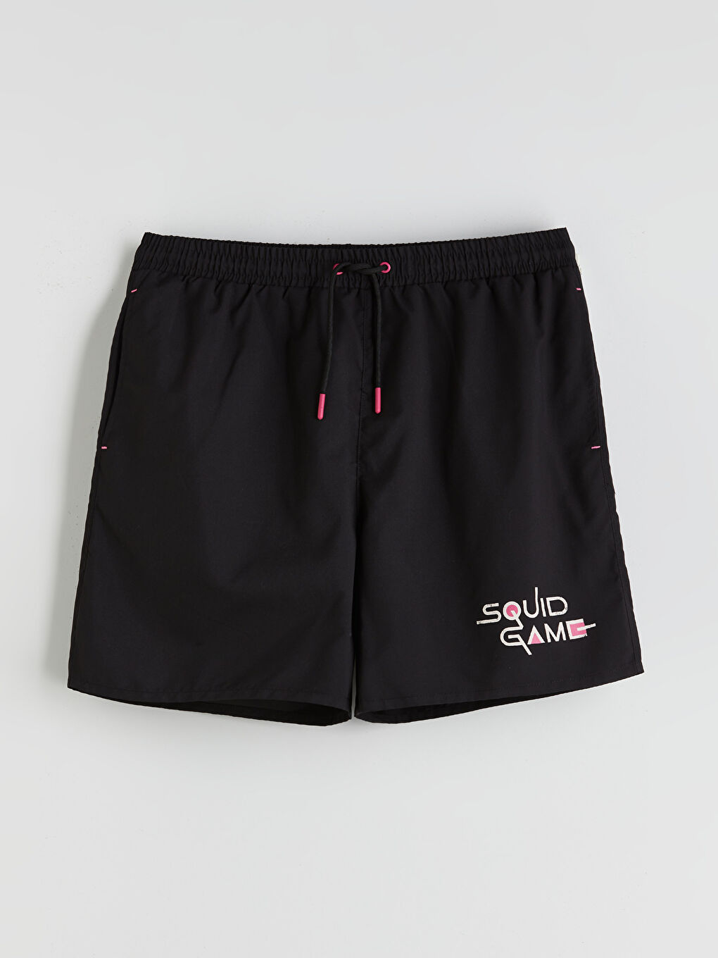Siyah Kısa Boy Squid Game Baskılı Erkek Deniz Şortu-4