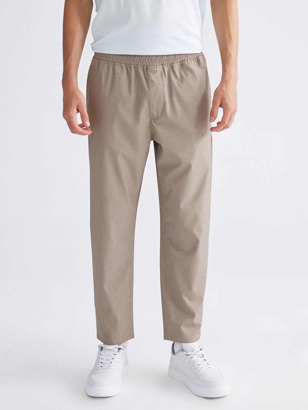 Bej Standart Kalıp Armürlü Erkek Pantolon-1