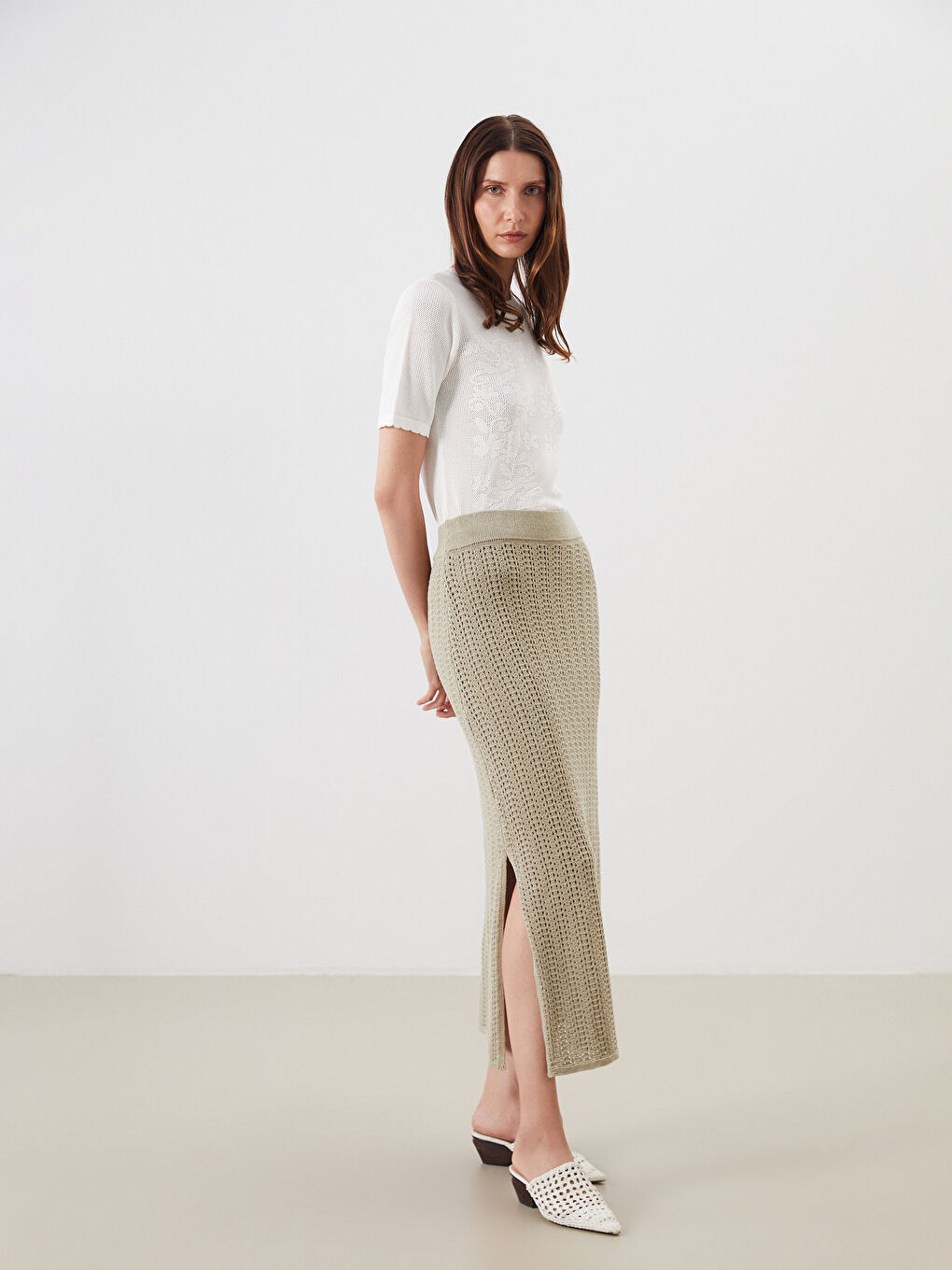 Elastic Waist Hole-Knitted Tricot Skirt -S5Q689Z8-19R