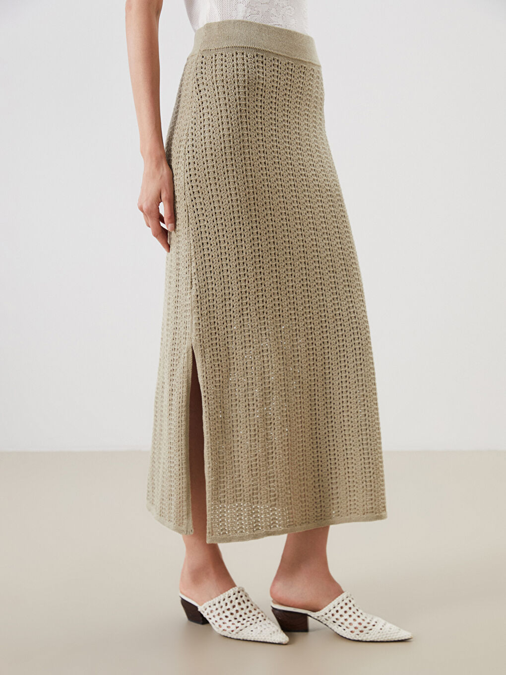 Elastic Waist Hole-Knitted Tricot Skirt -S5Q689Z8-19R