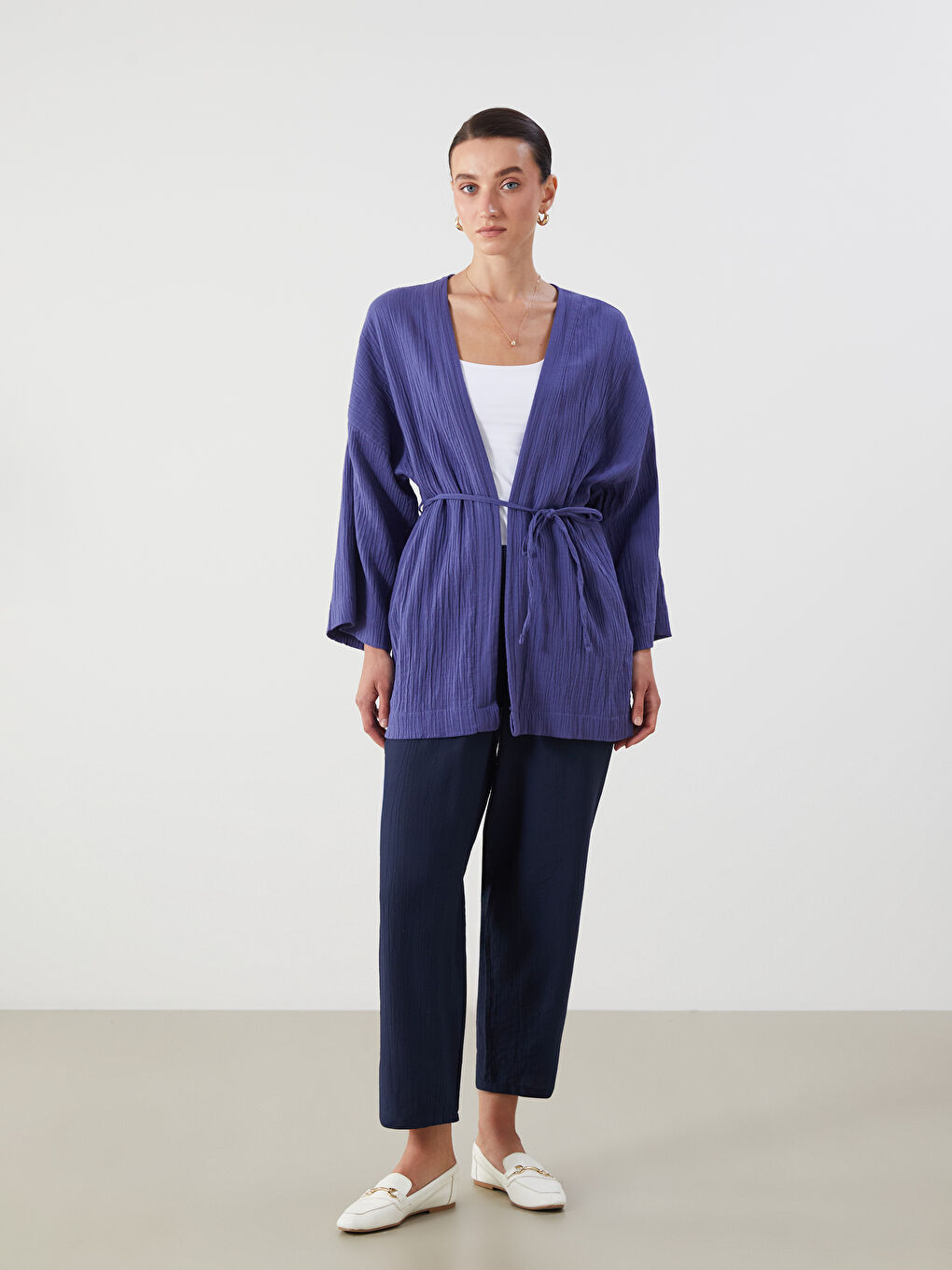LCWAIKIKI Classic Shawl Collar Oversize Textured Women's Kimono -S5Q697Z8-EX7
