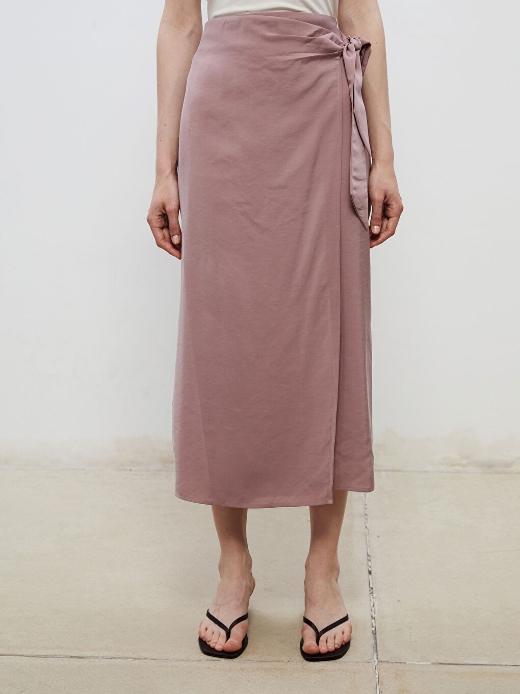 Pembe Beli Lastikli Modal Dokulu Bağlamalı Etek-1