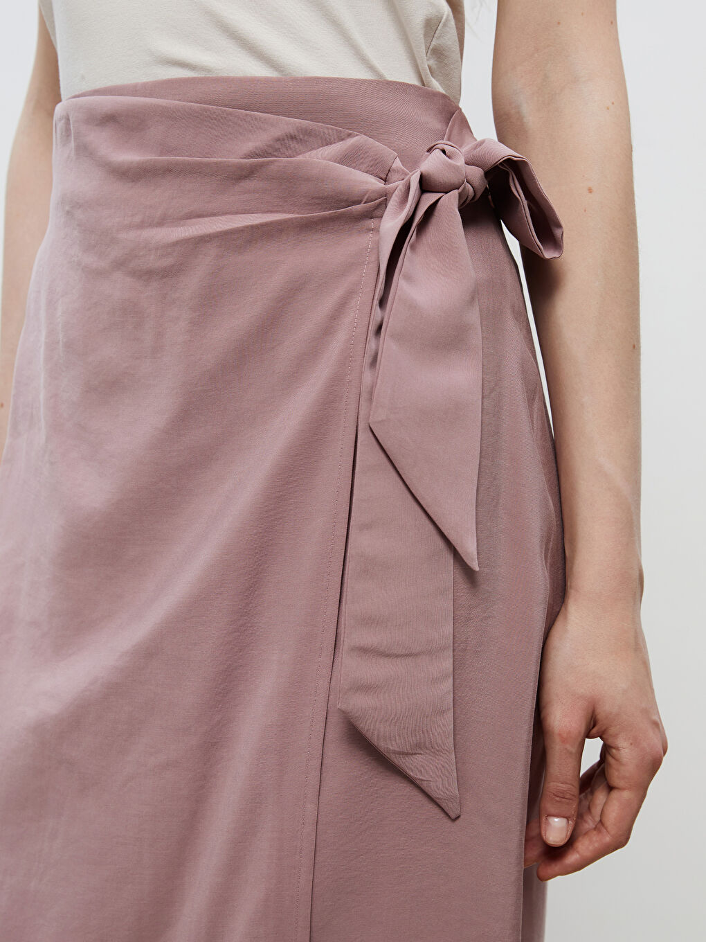 Pembe Beli Lastikli Modal Dokulu Bağlamalı Etek-2