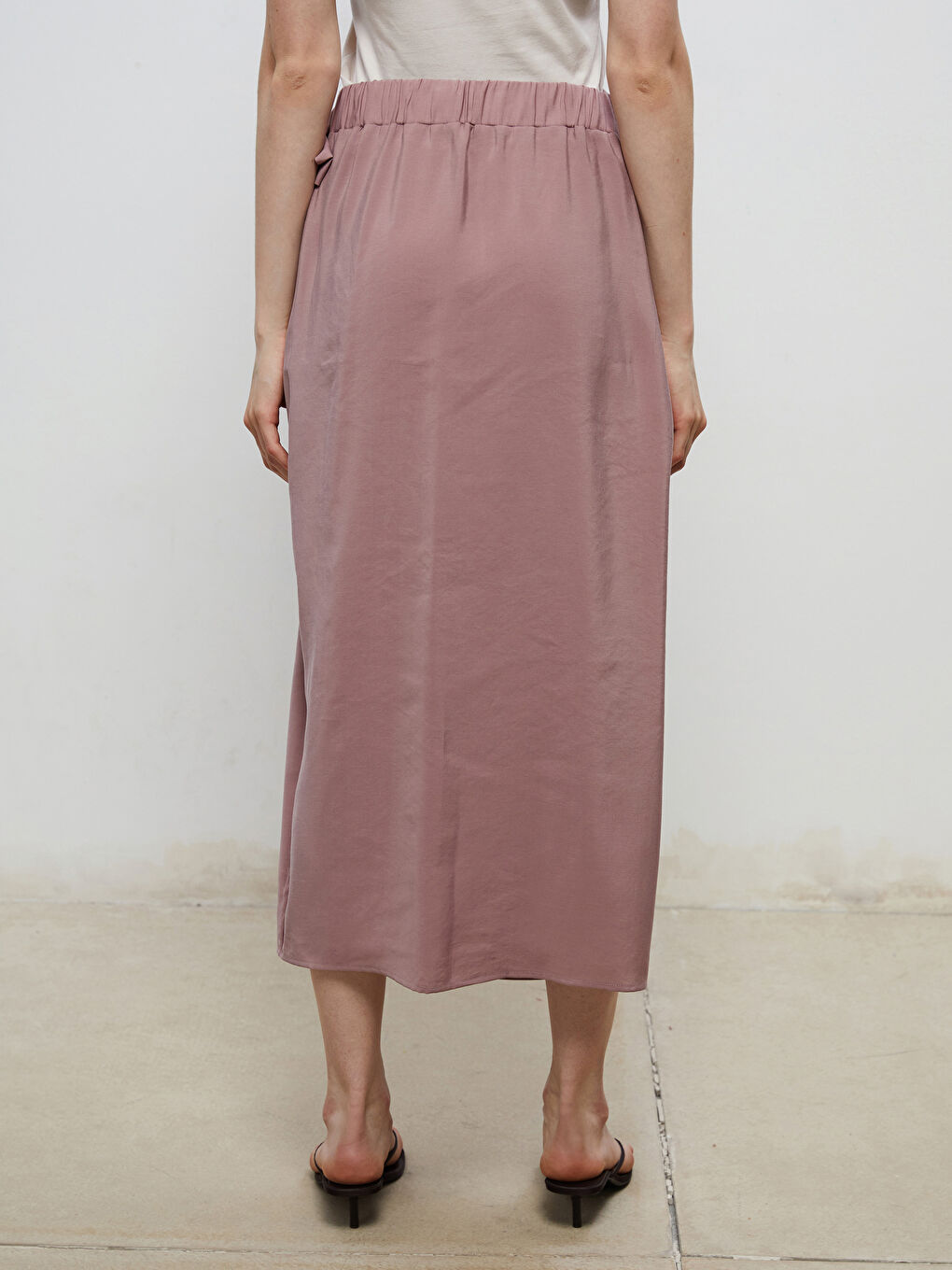 Pembe Beli Lastikli Modal Dokulu Bağlamalı Etek-3