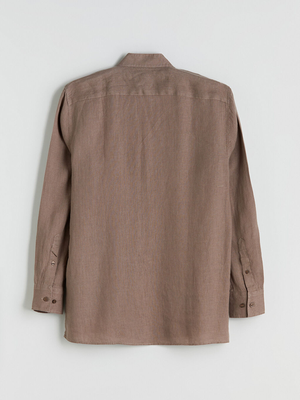 Kahverengi Regular Fit Uzun Kollu %100 Keten Erkek Gömlek-5