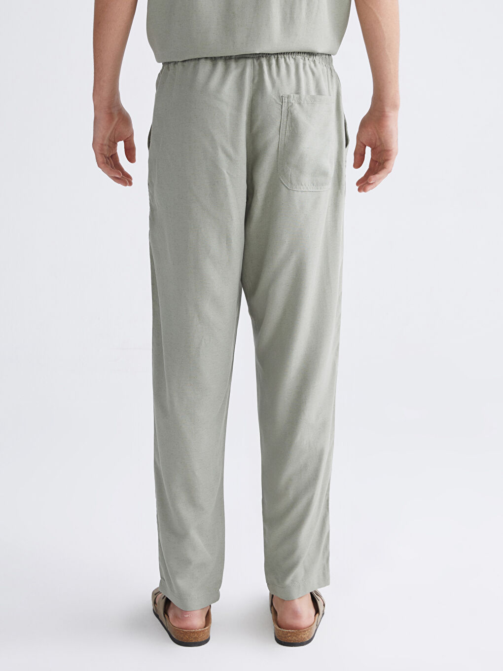 Yeşil Rahat Kalıp Keten Karışımlı Erkek Pantolon-3