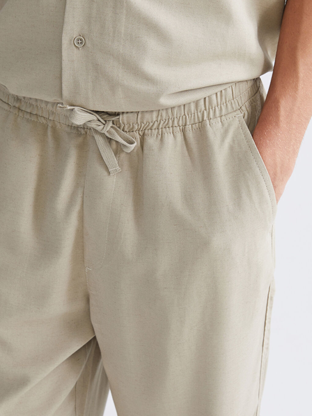 Haki Rahat Kalıp Keten Karışımlı Erkek Pantolon-2