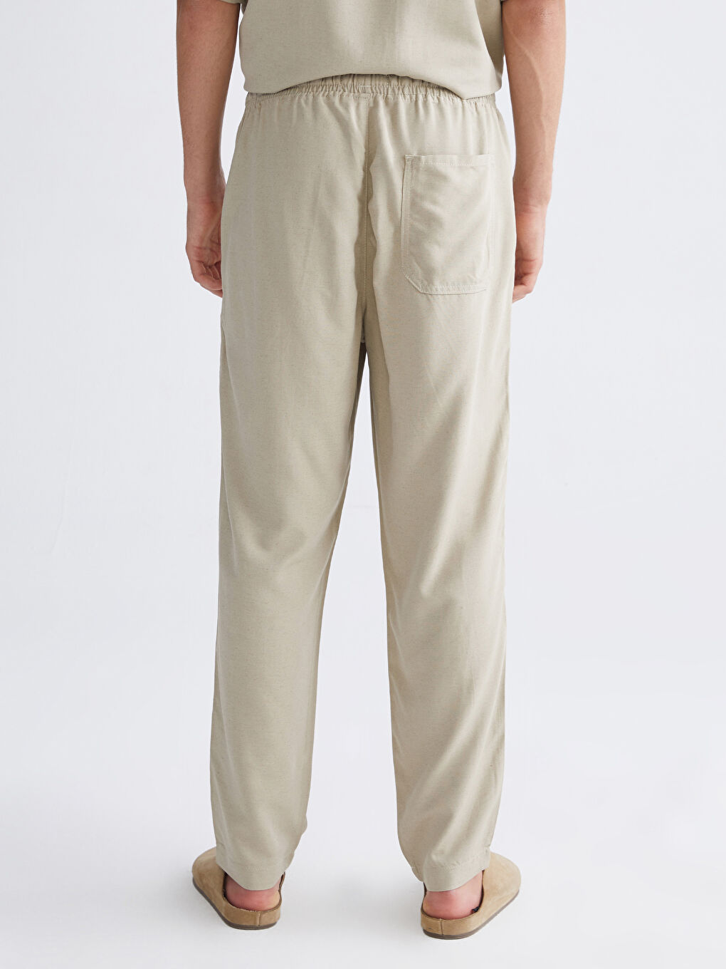 Haki Rahat Kalıp Keten Karışımlı Erkek Pantolon-3
