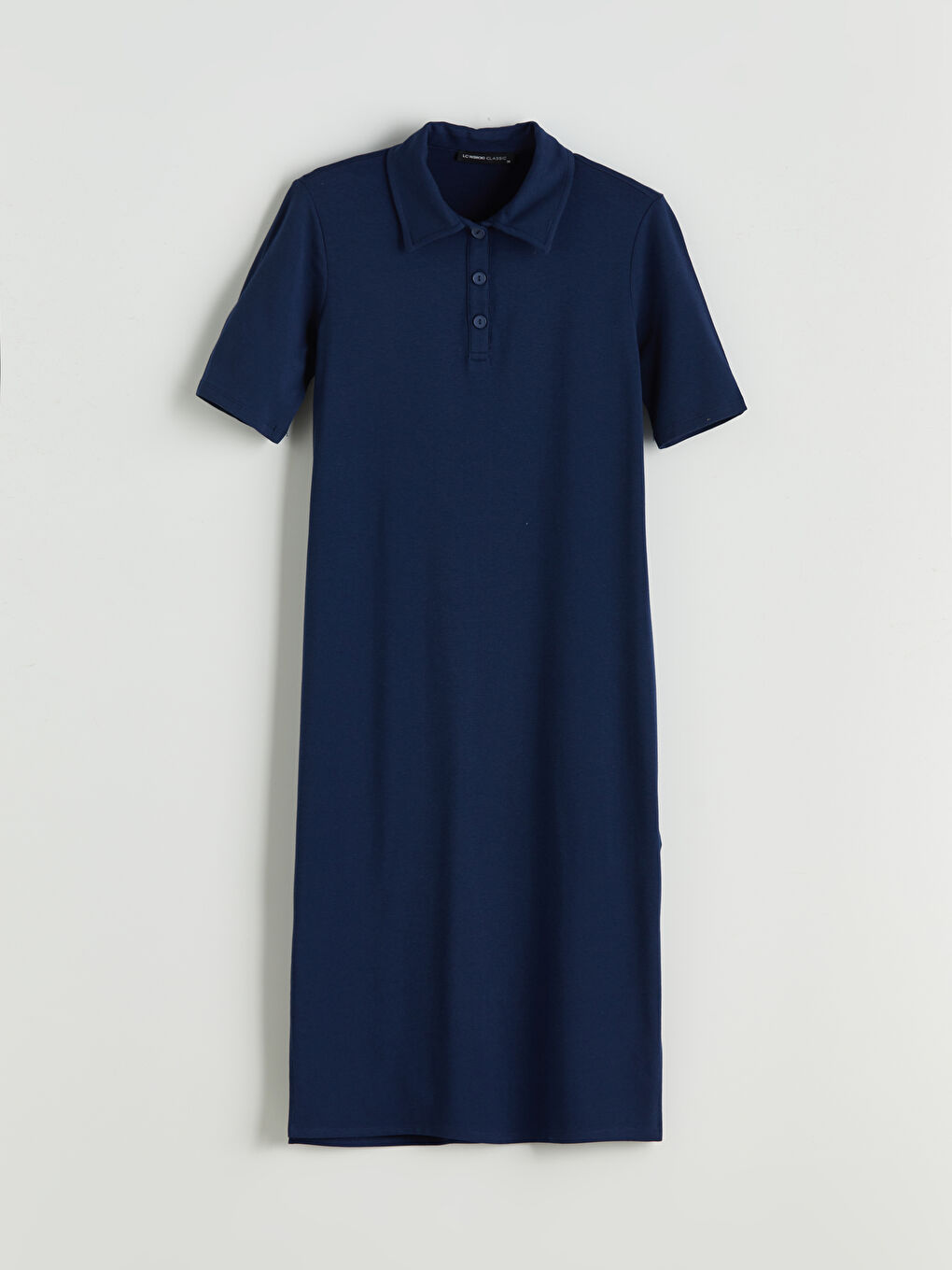 Lacivert Polo Yaka Yırtmaçlı Elbise-4