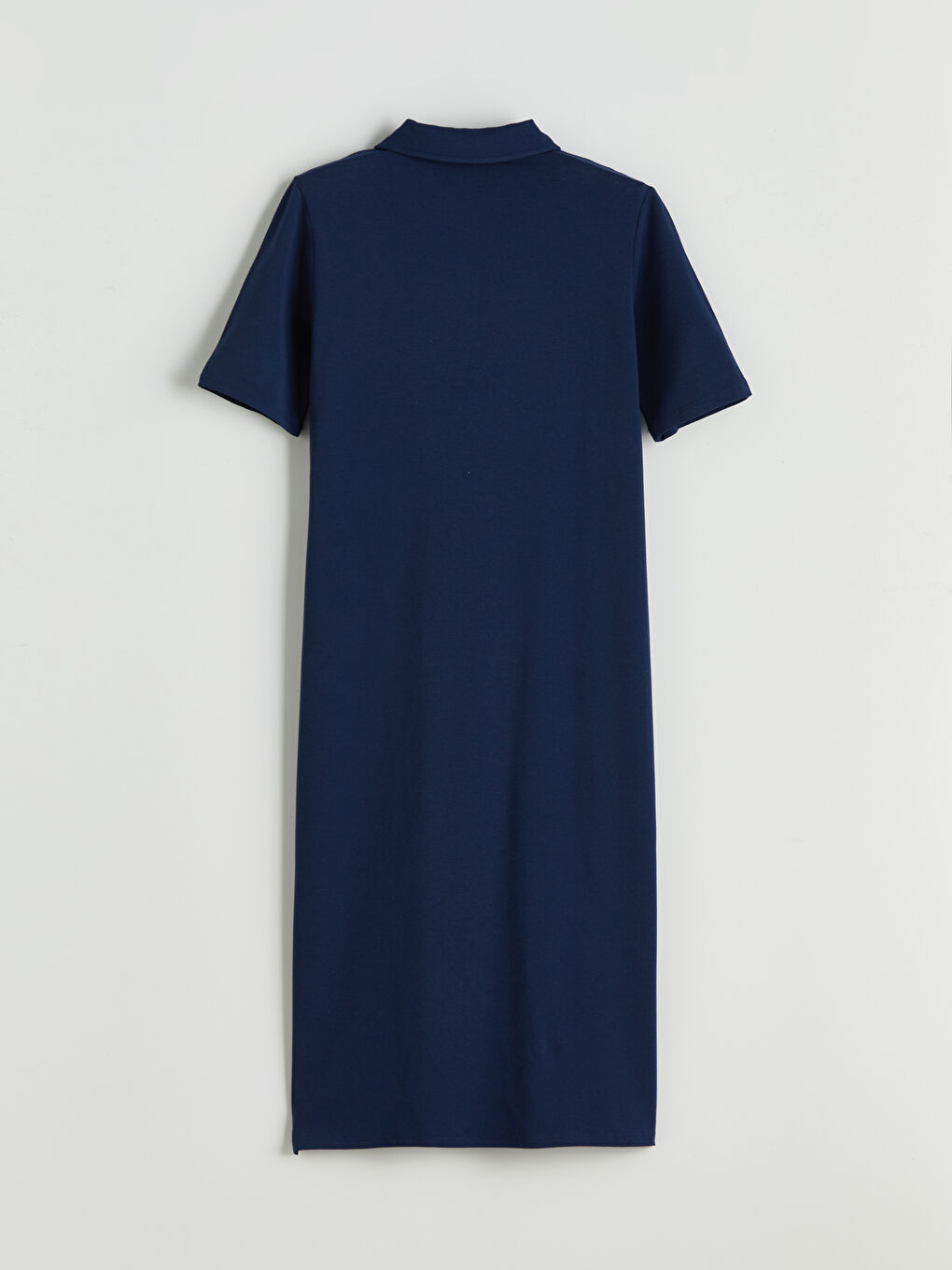 Lacivert Polo Yaka Yırtmaçlı Elbise-5