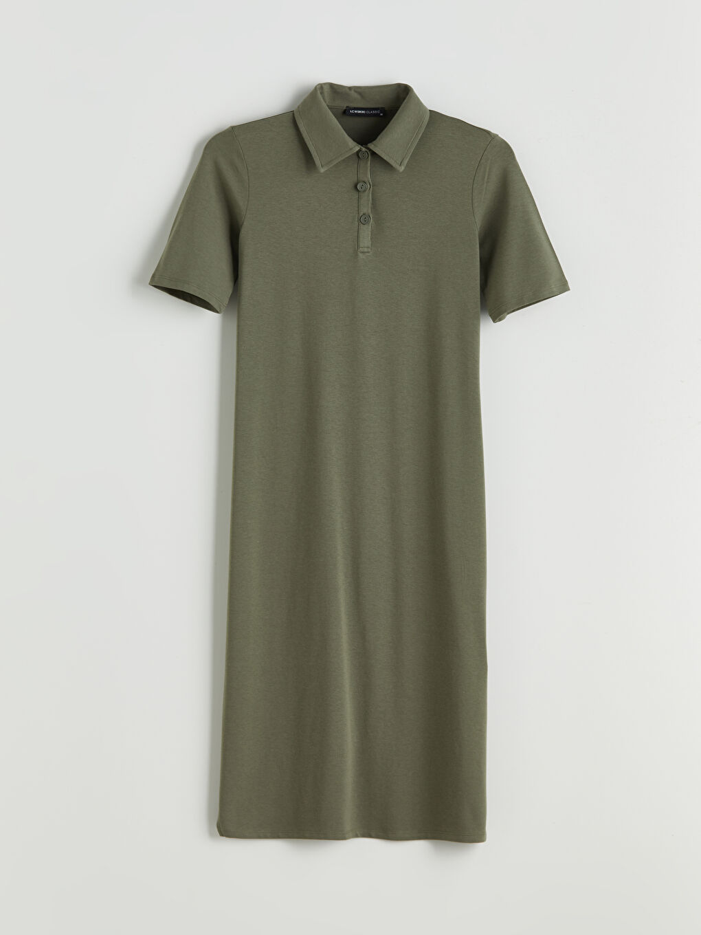 Haki Polo Yaka Yırtmaçlı Elbise-4