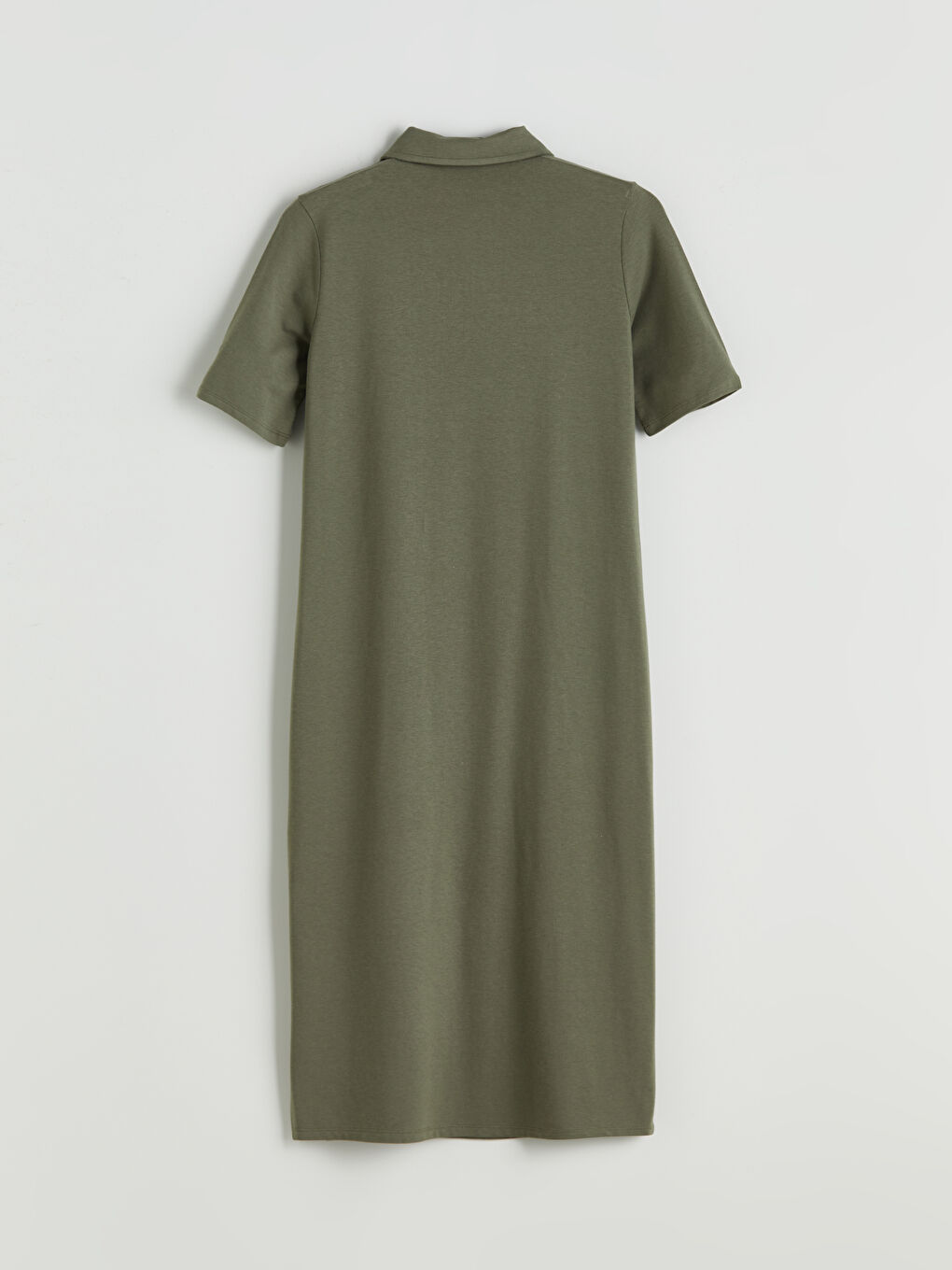 Haki Polo Yaka Yırtmaçlı Elbise-5