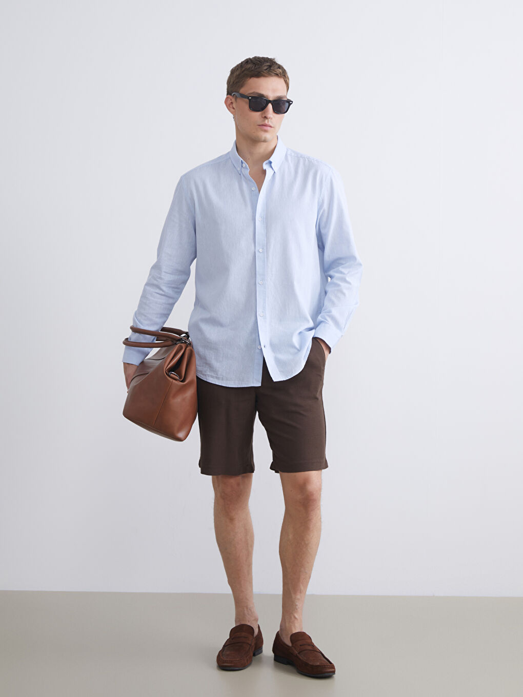 Mavi Regular Fit Uzun Kollu Keten Karışımlı Erkek Gömlek-1