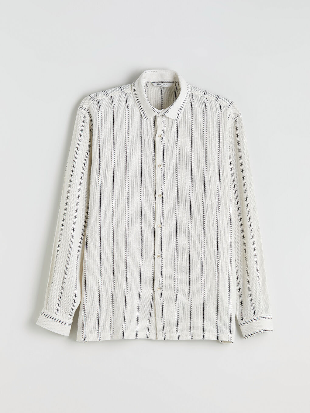 Ekru Regular Fit Uzun Kollu Çizgili Erkek Gömlek-4