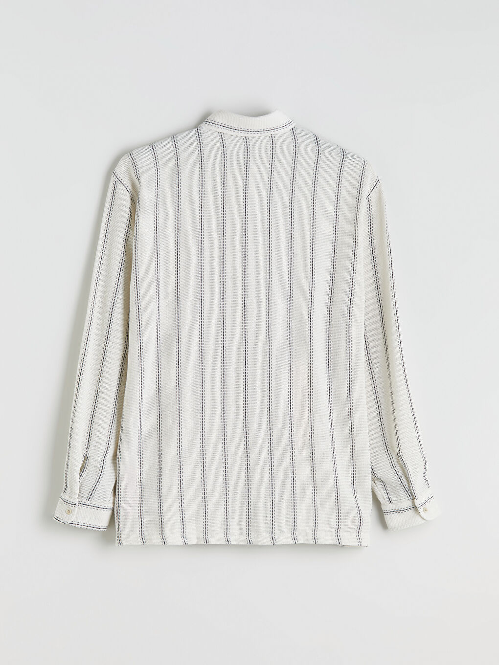 Ekru Regular Fit Uzun Kollu Çizgili Erkek Gömlek-5