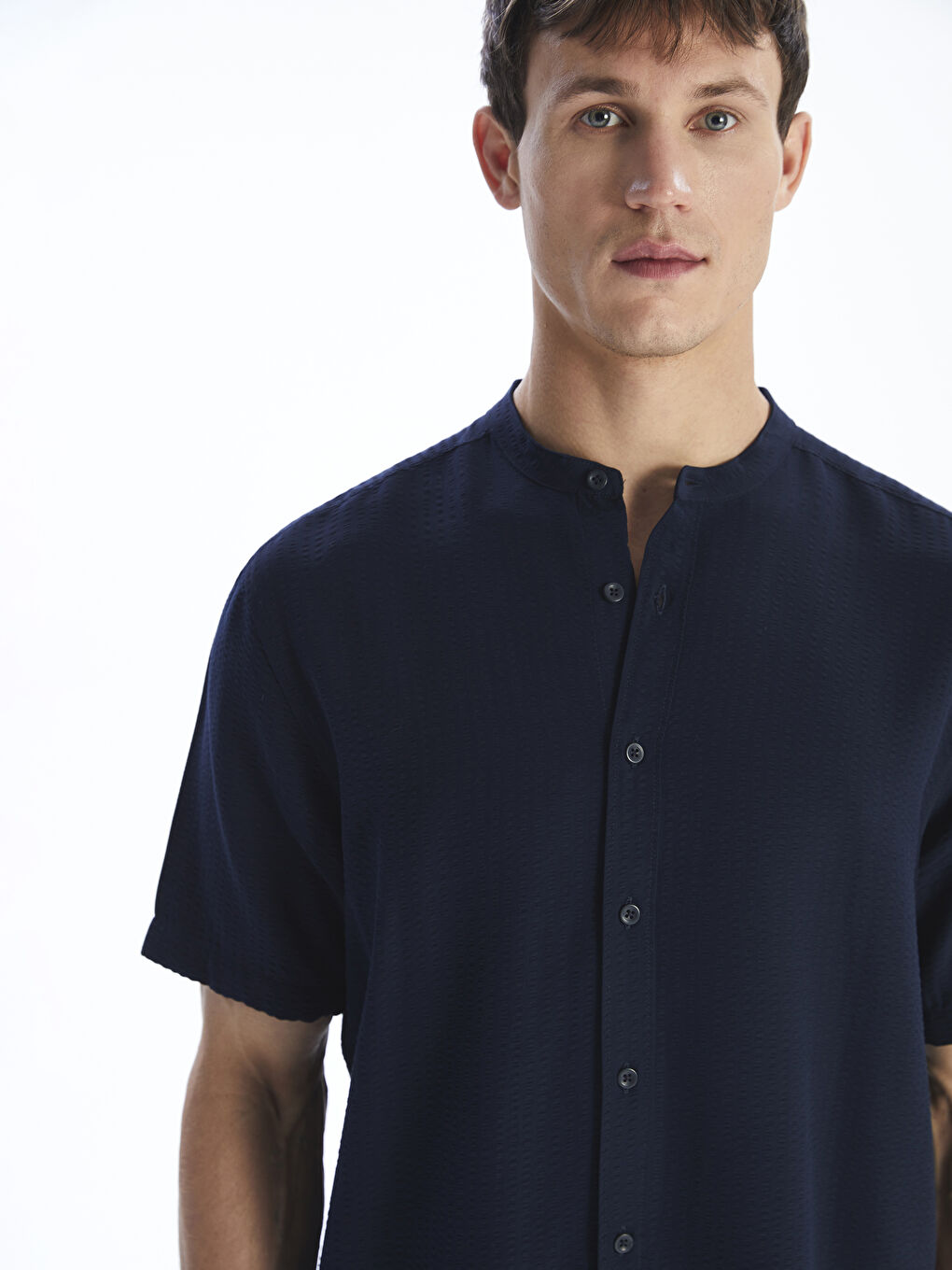 Lacivert Regular Fit Kısa Kollu Erkek Gömlek-2