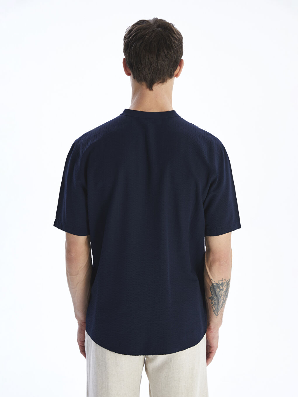 Lacivert Regular Fit Kısa Kollu Erkek Gömlek-3