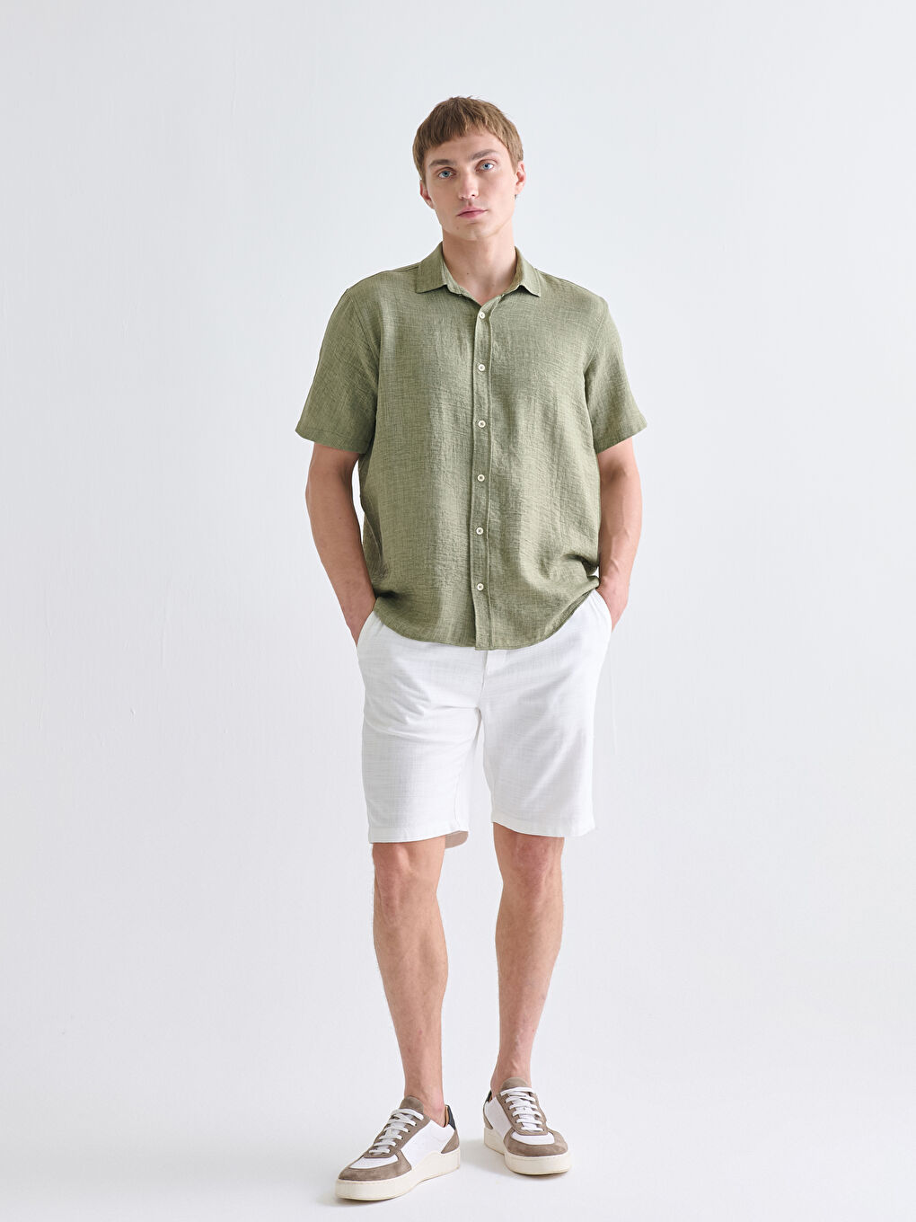 Yeşil Regular Fit Kısa Kollu Erkek Gömlek-1