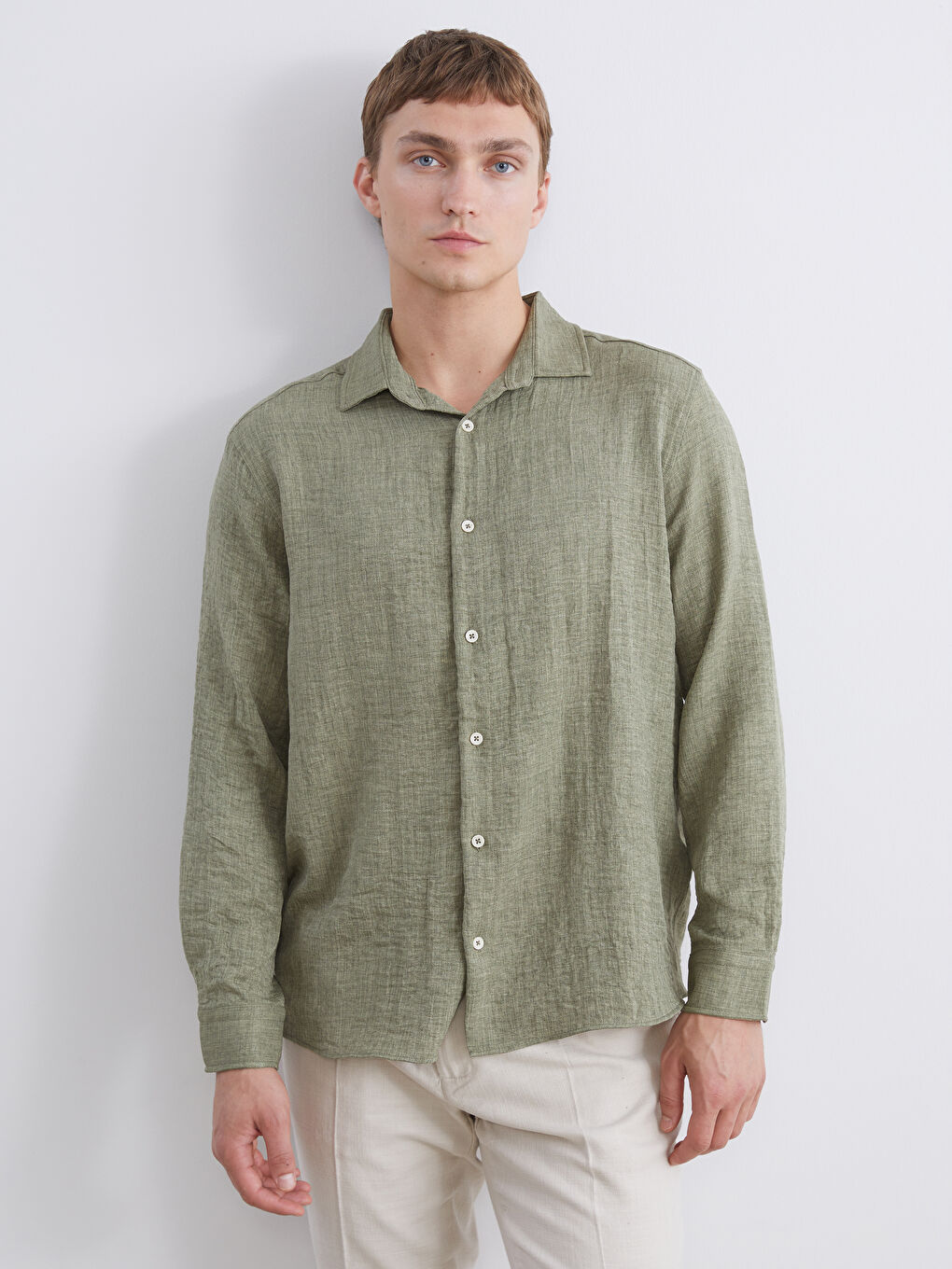 Yeşil Regular Fit Uzun Kollu Erkek Gömlek