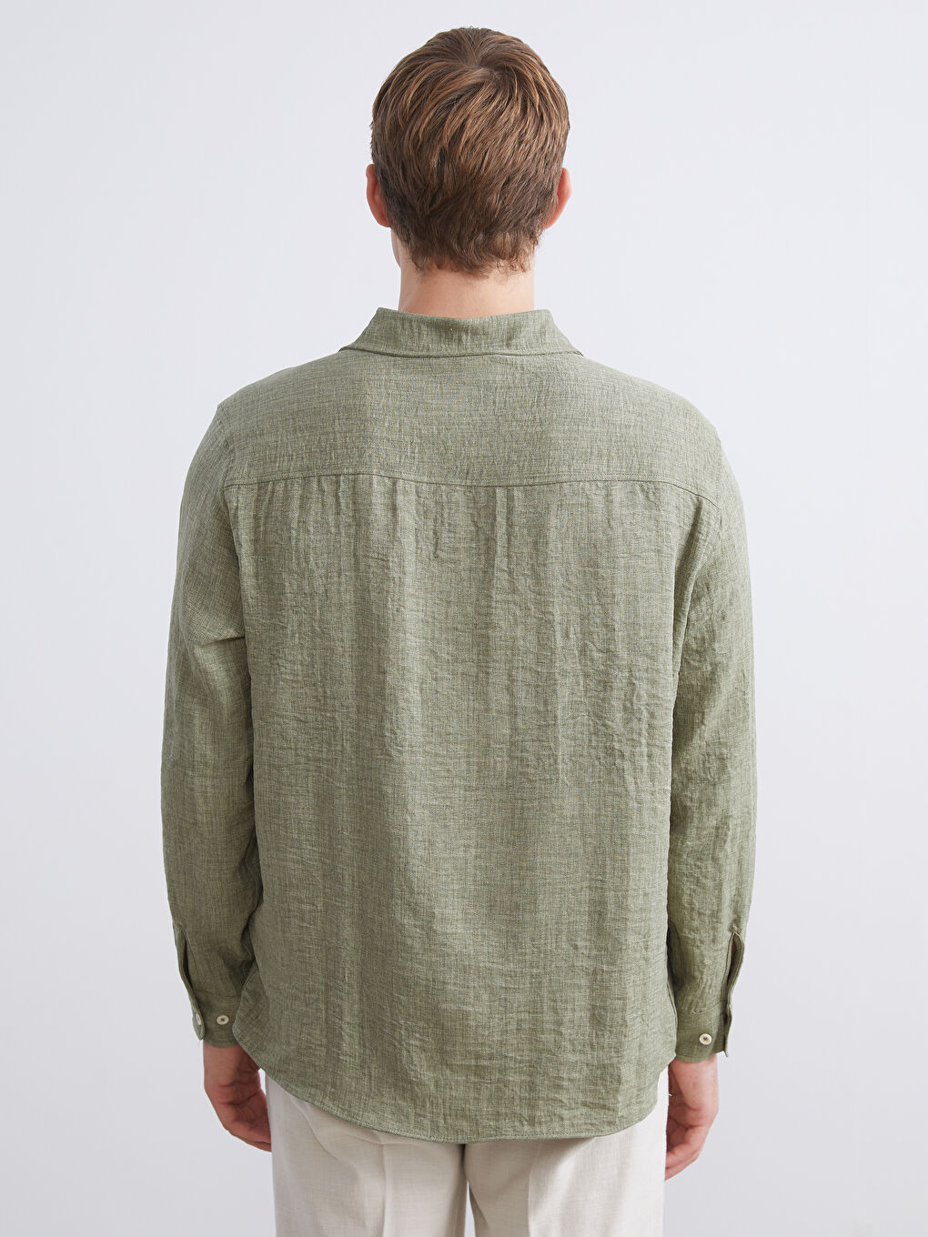 Yeşil Regular Fit Uzun Kollu Erkek Gömlek-3