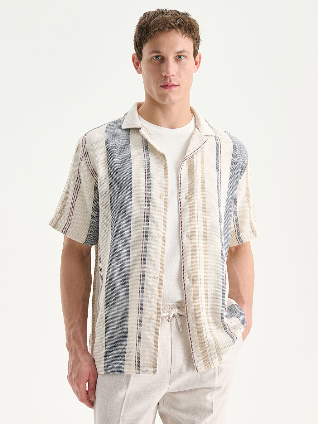 Lacivert Regular Fit Çizgili Erkek Gömlek