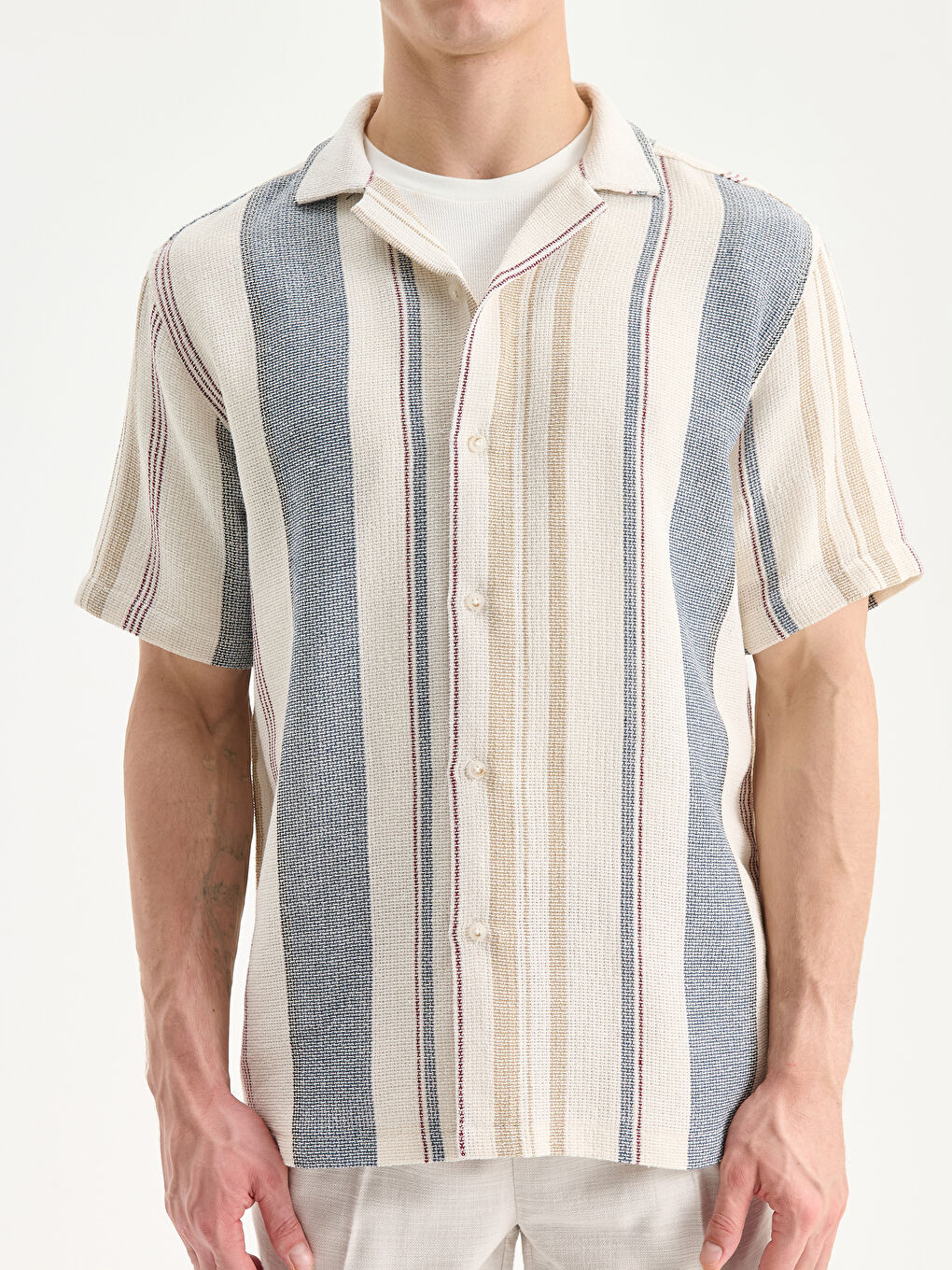 Lacivert Regular Fit Çizgili Erkek Gömlek-2