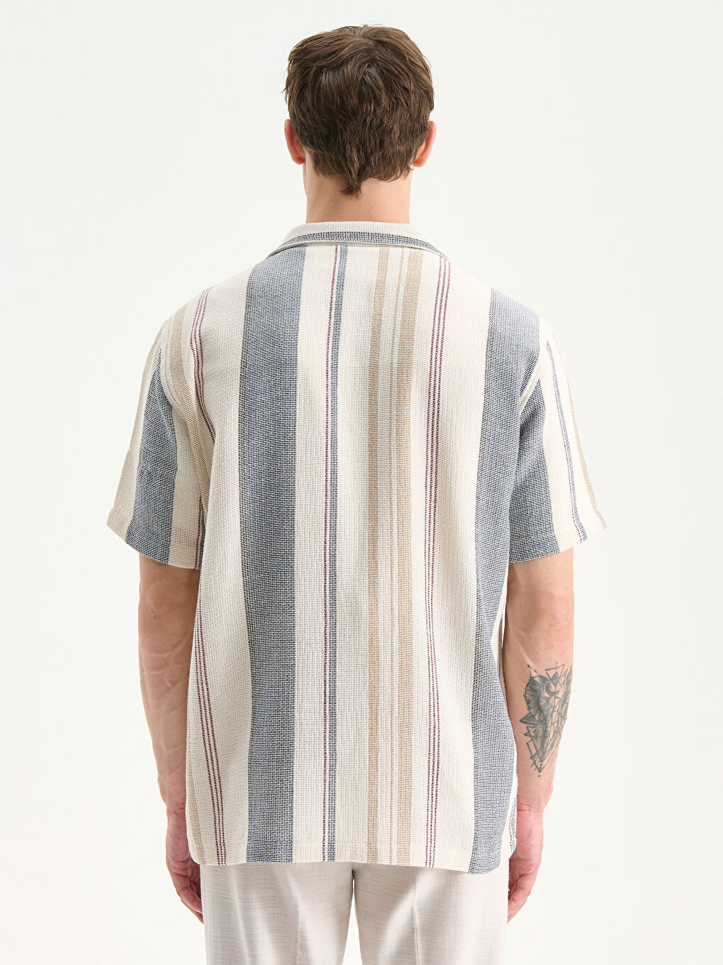 Lacivert Regular Fit Çizgili Erkek Gömlek-3