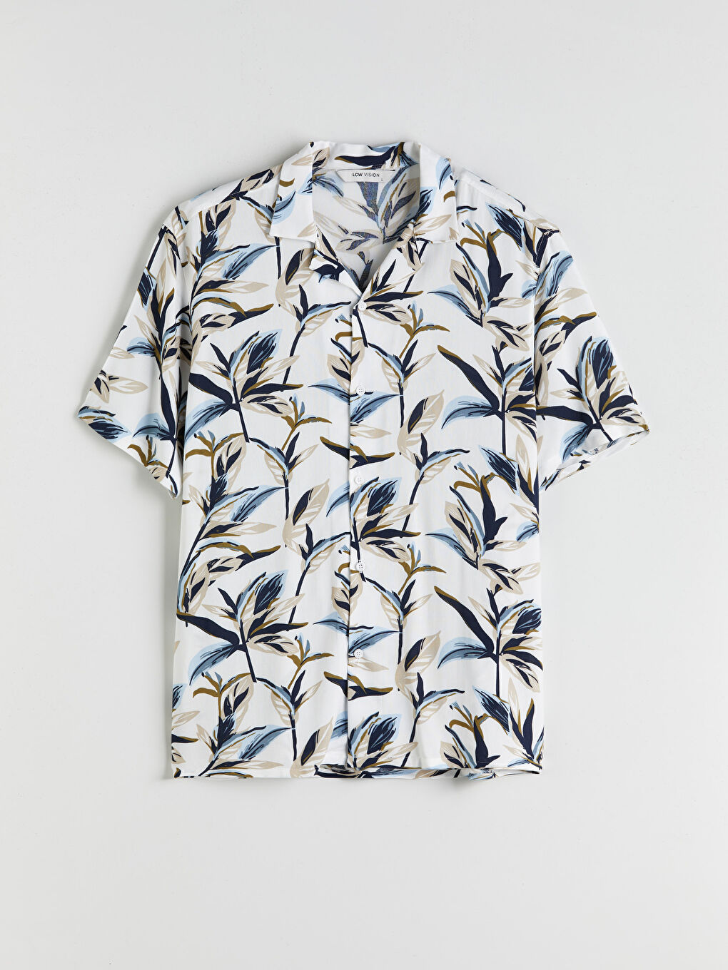 Beyaz Regular Fit Resort Yaka Kısa Kollu Desenli Viskon Erkek Gömlek-4