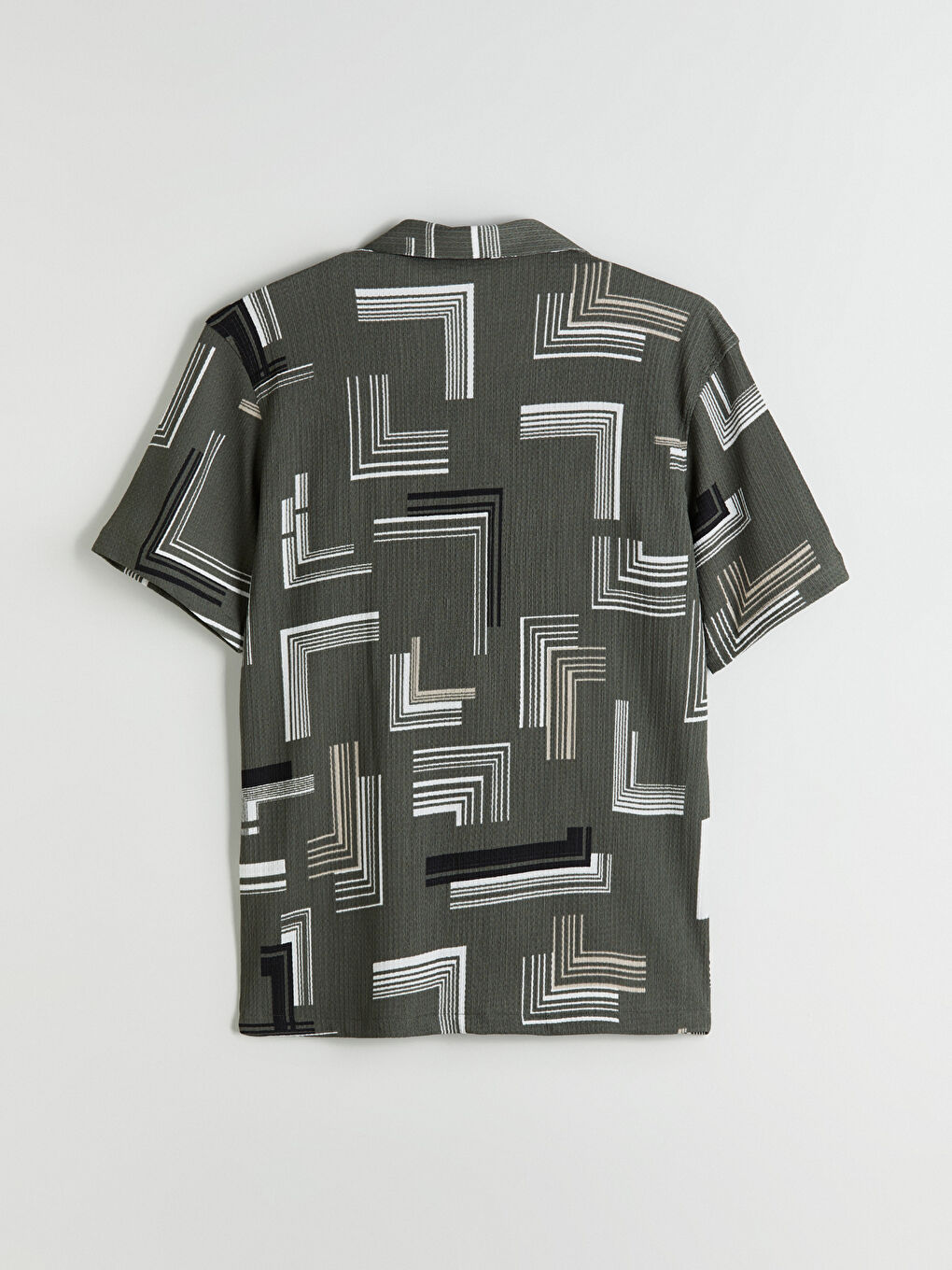 Yeşil Regular Fit Kısa Kollu Desenli Viskon Erkek Gömlek-5