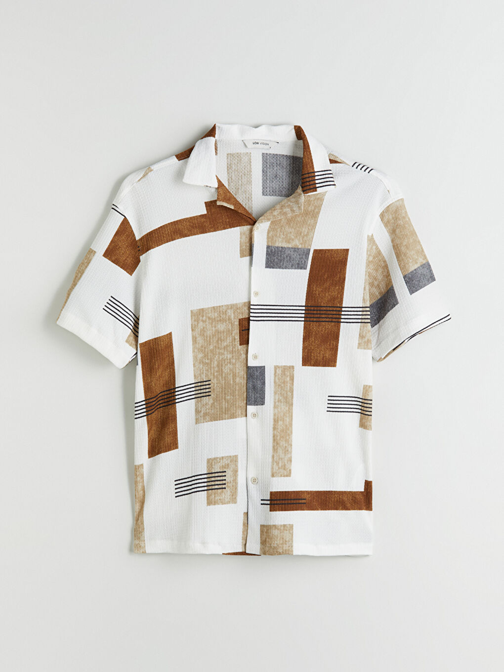 Bej Regular Fit Kısa Kollu Desenli Viskon Erkek Gömlek-4