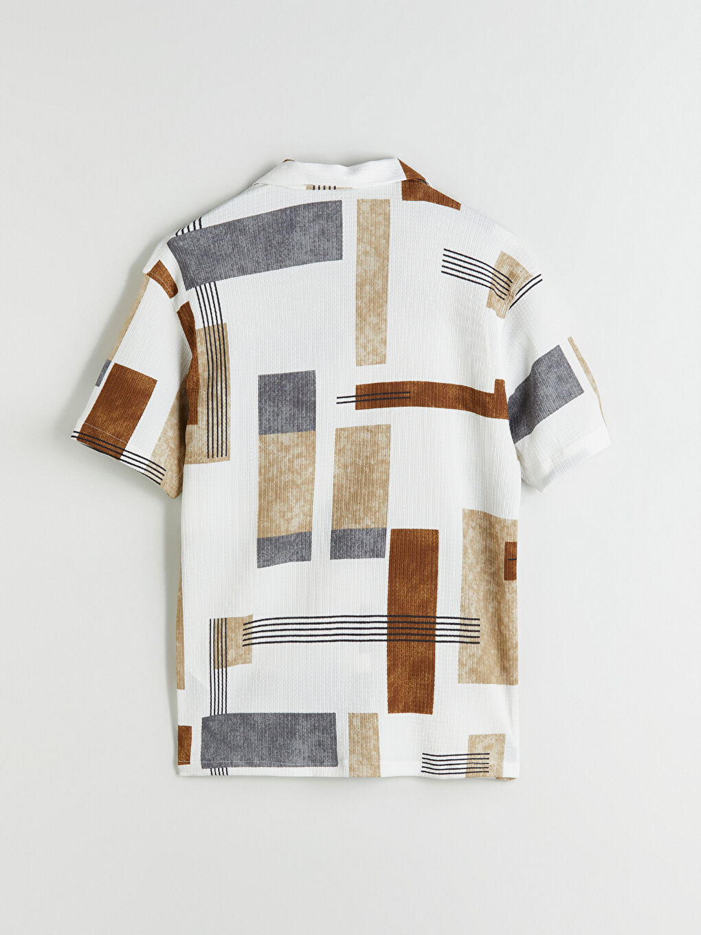 Bej Regular Fit Kısa Kollu Desenli Viskon Erkek Gömlek-5