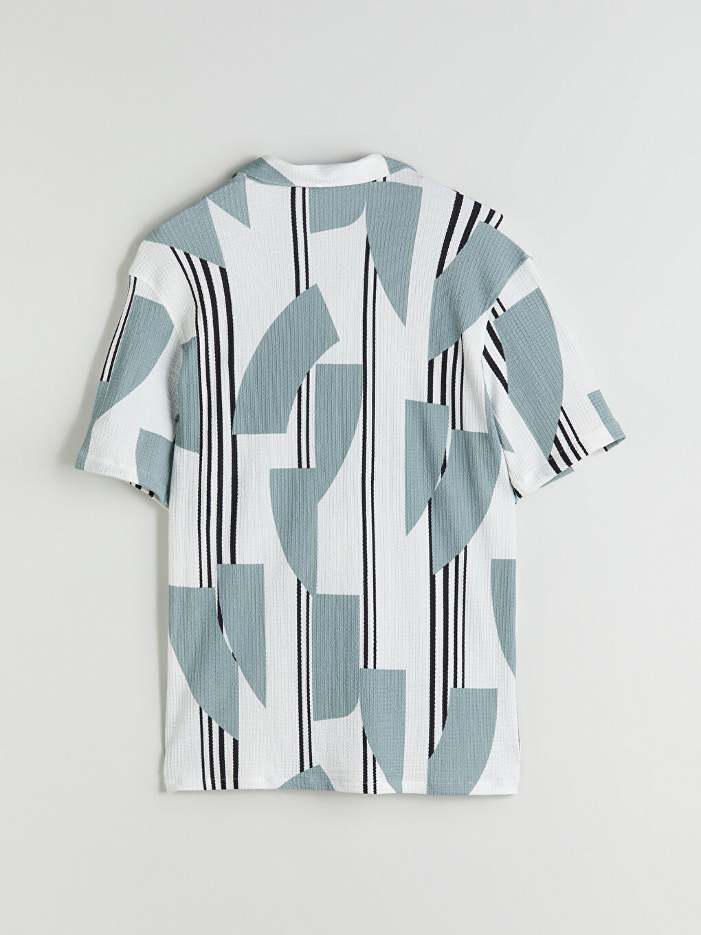 Yeşil Regular Fit Kısa Kollu Desenli Viskon Erkek Gömlek-1