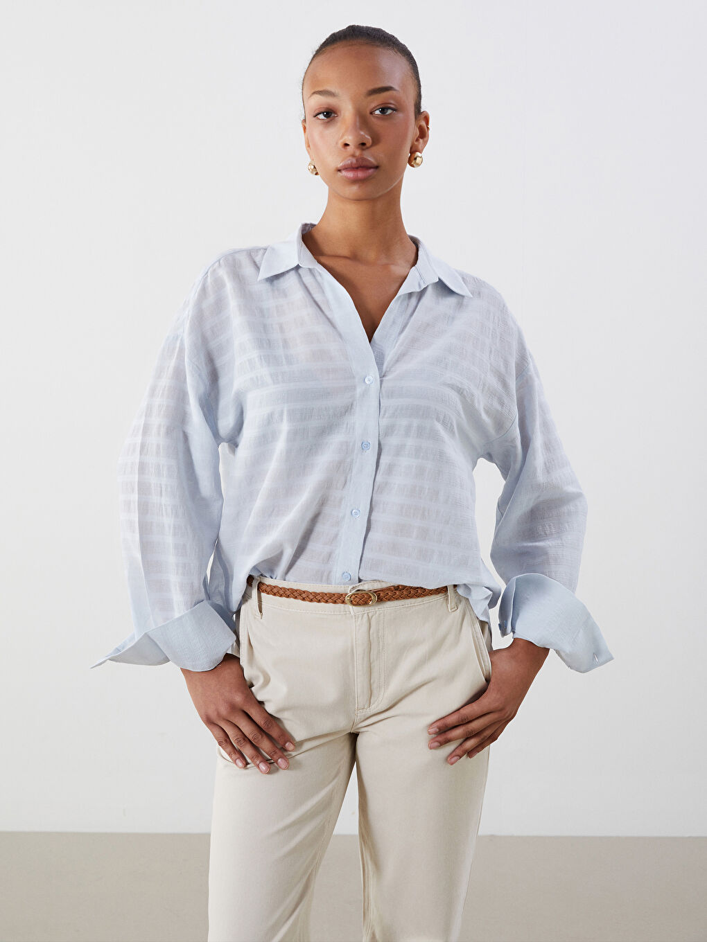 LCW Vision Striped Oversize Women's Shirt -S5Q757Z8-DLZ