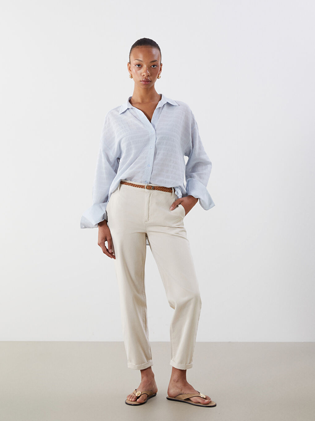 LCW Vision Striped Oversize Women's Shirt -S5Q757Z8-DLZ