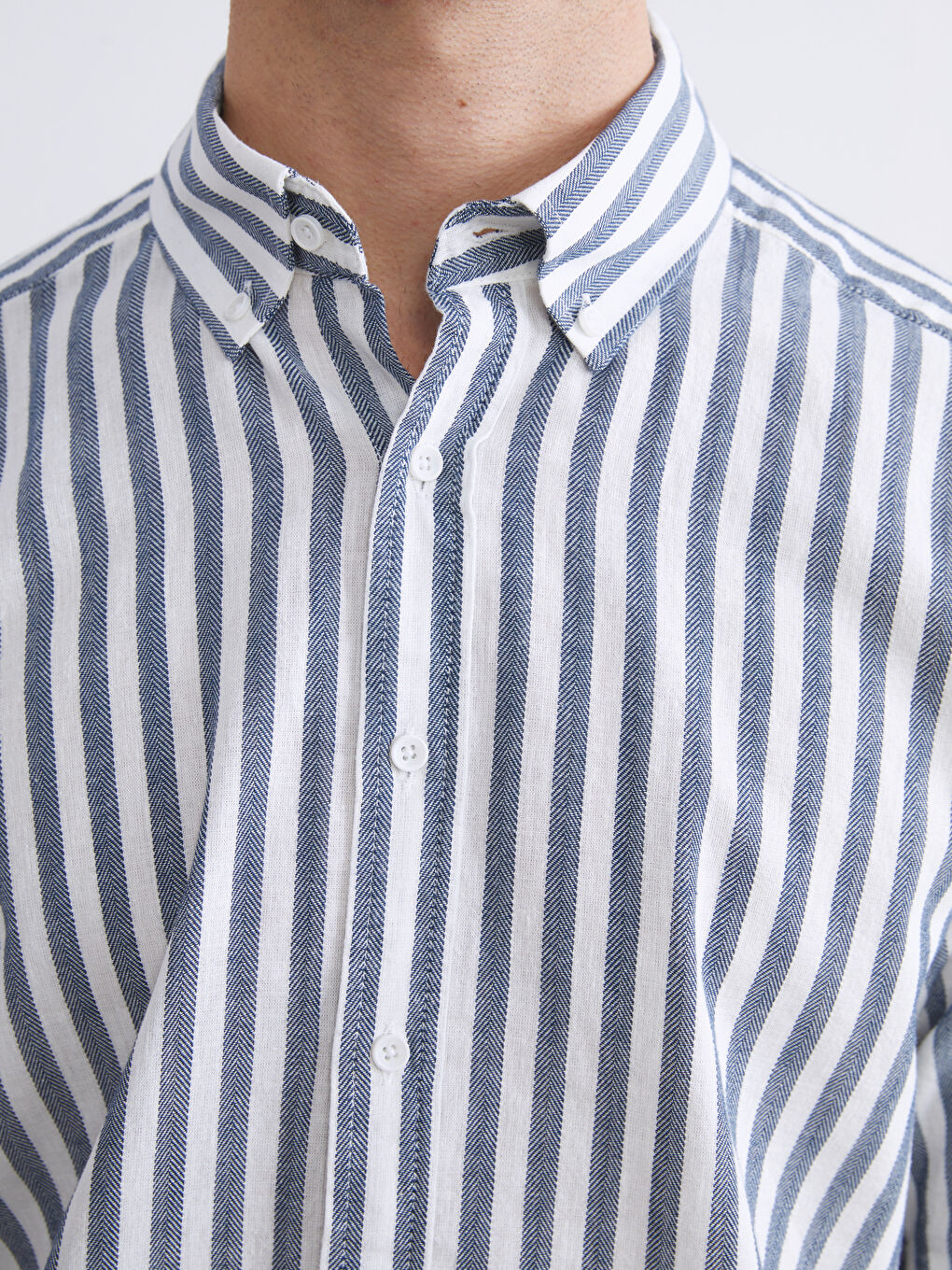 Lacivert Regular Fit Kısa Kollu Çizgili Erkek Gömlek-2