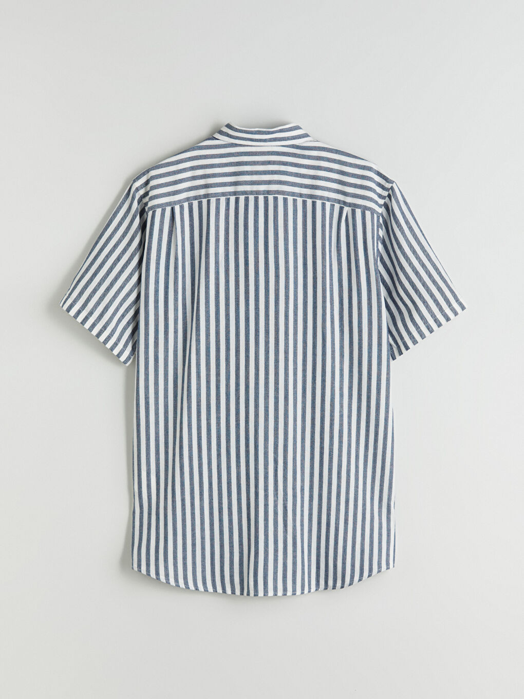 Lacivert Regular Fit Kısa Kollu Çizgili Erkek Gömlek-5