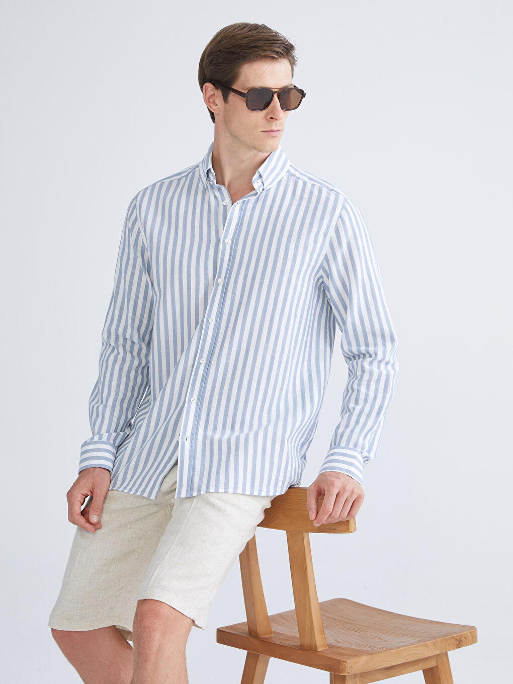 LC WAIKIKI Regular Fit Long Sleeve Striped Men's Shirt -S5Q776Z8-LEN
