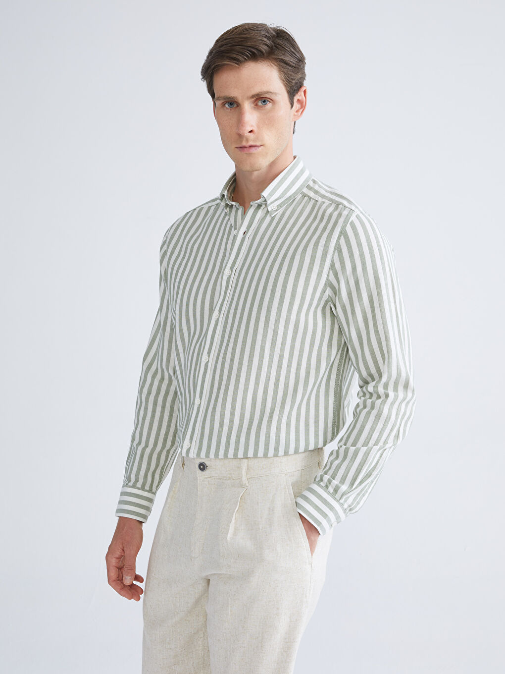LC WAIKIKI Regular Fit Long Sleeve Striped Men's Shirt -S5Q776Z8-LFT
