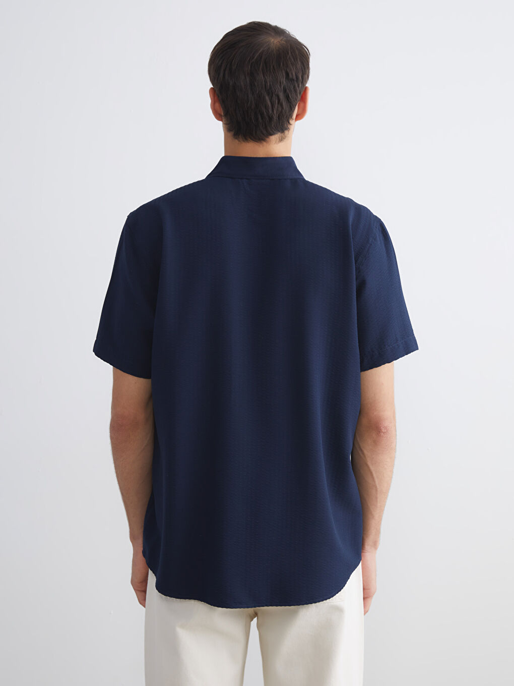 Lacivert Regular Fit Kısa Kollu Erkek Gömlek-3