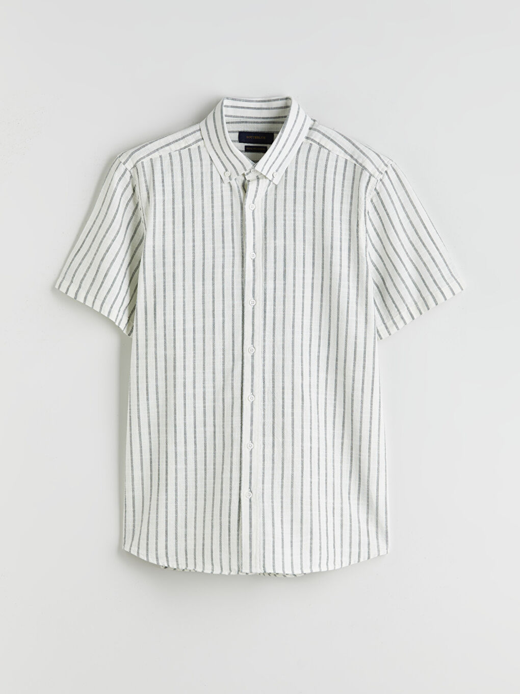 Haki Regular Fit Kısa Kollu Çizgili Erkek Gömlek-4