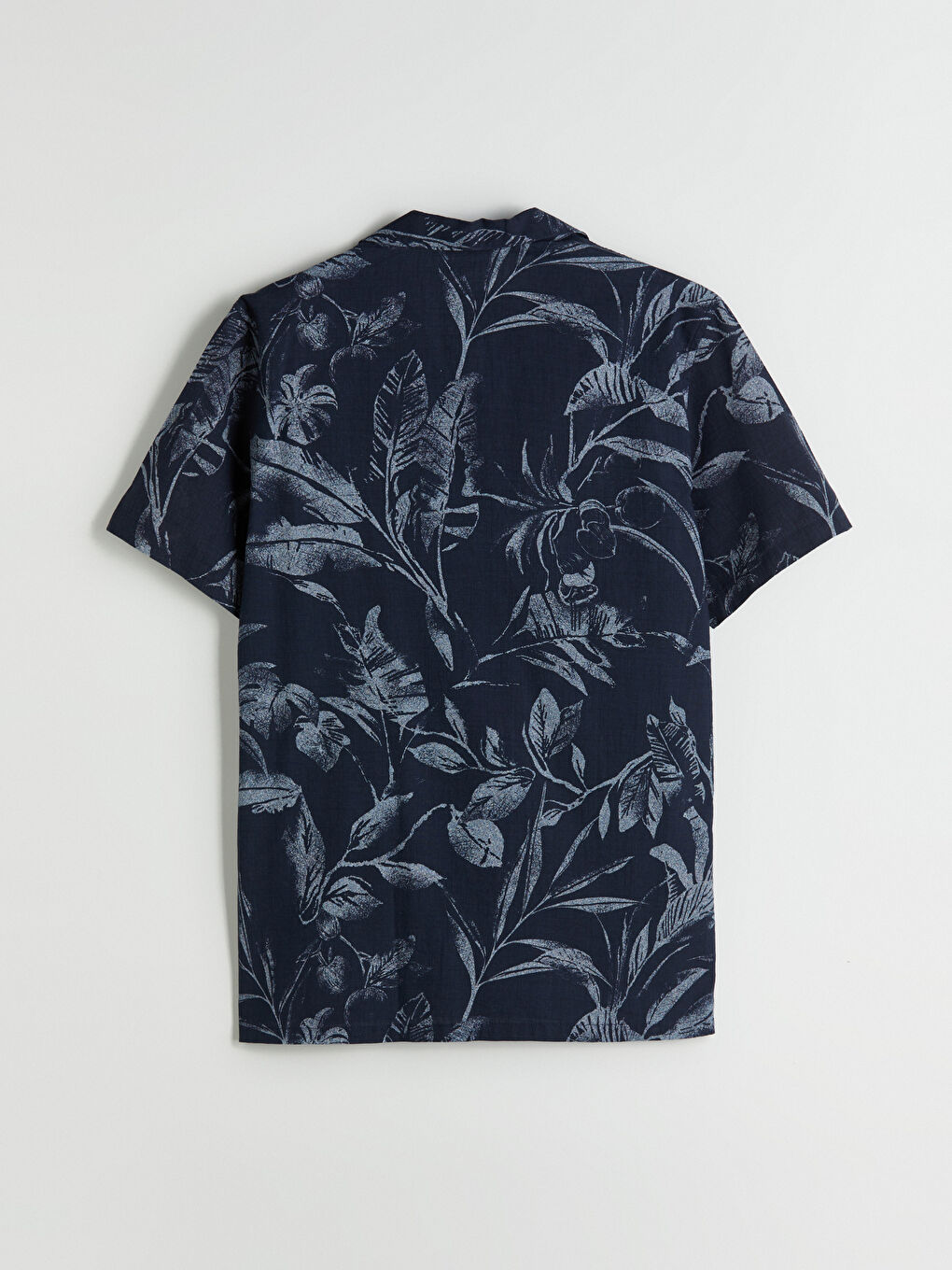 Lacivert Regular Fit Resort Yaka Kısa Kollu Desenli Poplin Erkek Gömlek-5