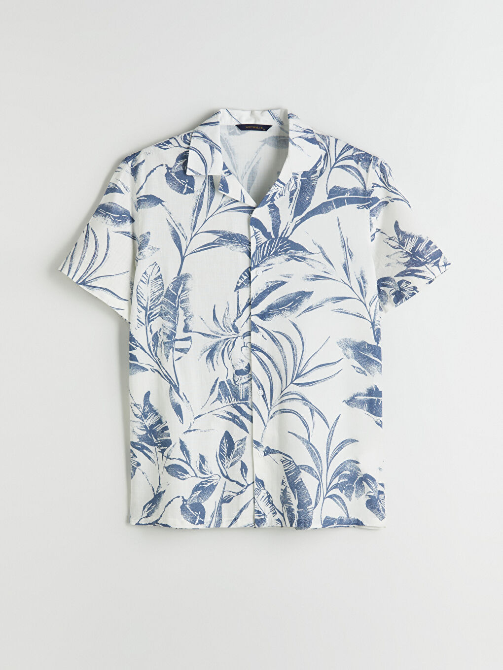 Beyaz Regular Fit Resort Yaka Kısa Kollu Desenli Poplin Erkek Gömlek-4