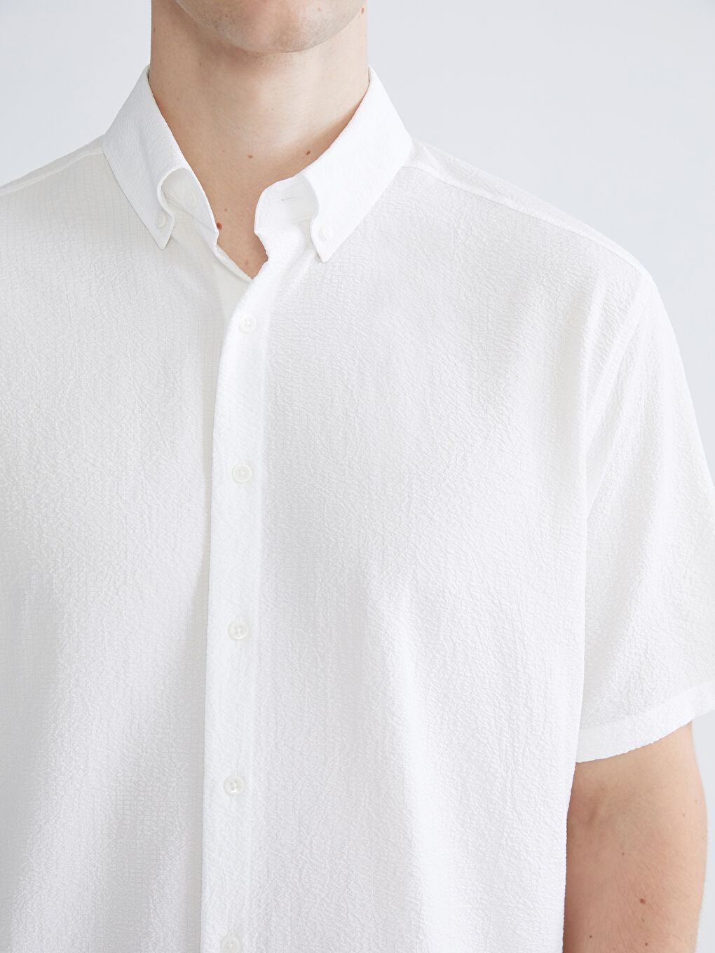 Ekru Regular Fit Kısa Kollu Erkek Gömlek-2