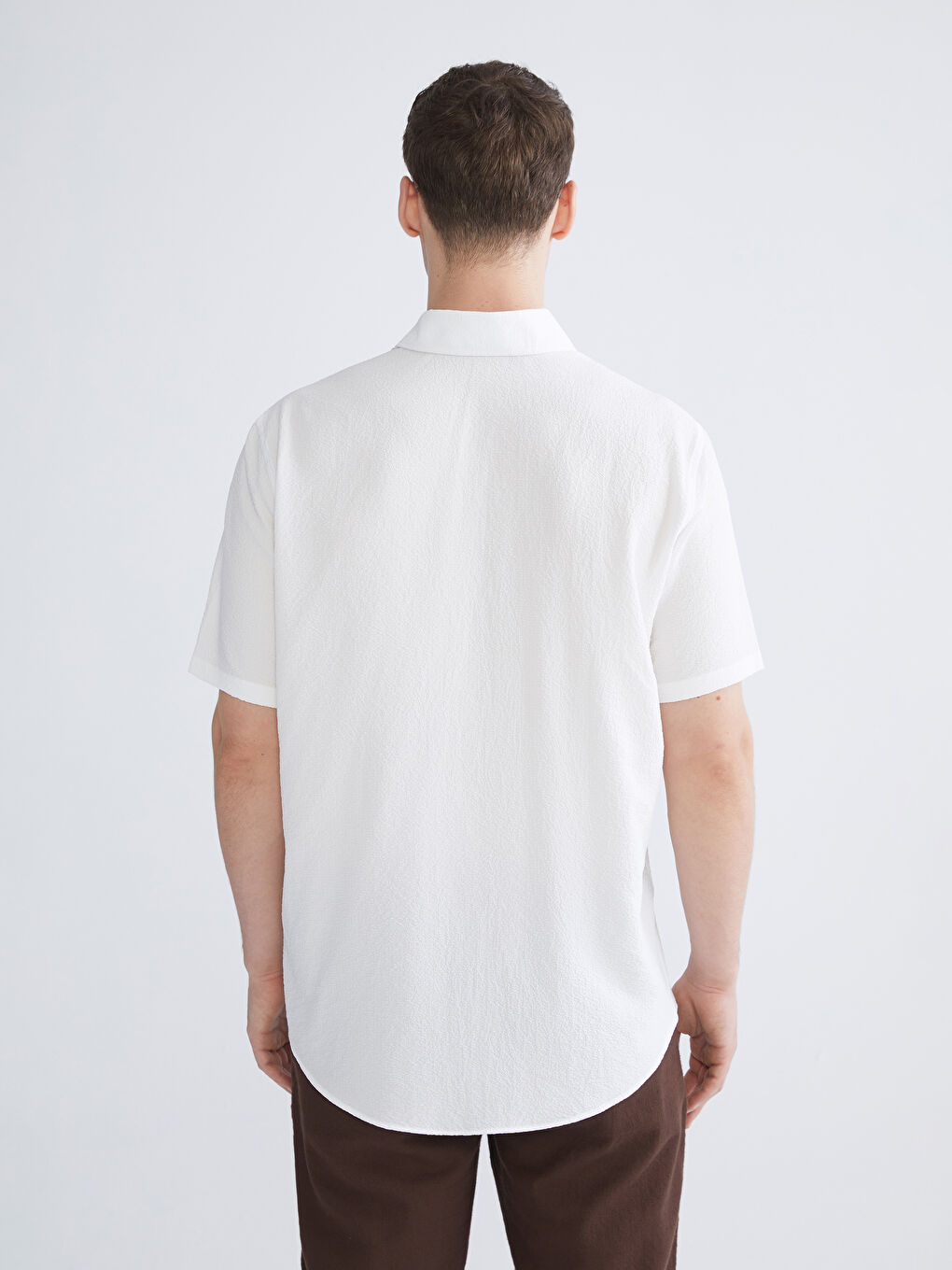 Ekru Regular Fit Kısa Kollu Erkek Gömlek-3