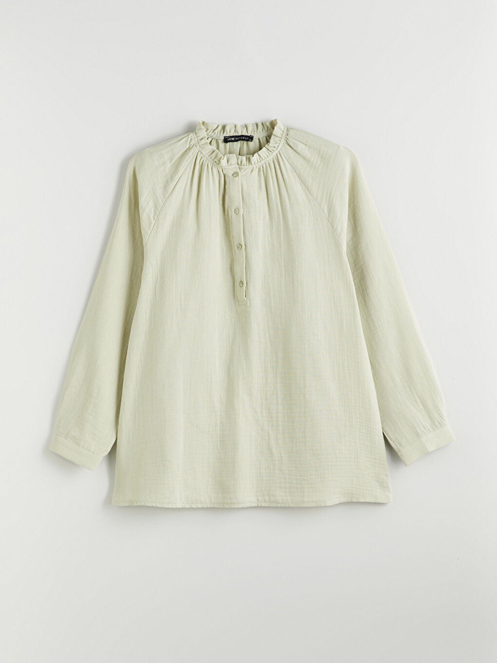 Yeşil Fırfırlı Dik Yaka Müslin Kadın Tunik-4